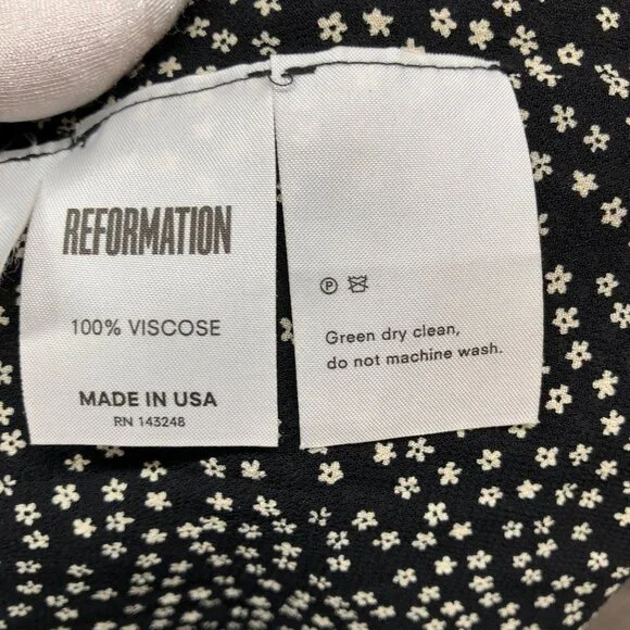 Reformation Long Sleeve Ditzy Floral Mini Dress‎ Size 8 Black White Ruffle Bib - Picture 9 of 10